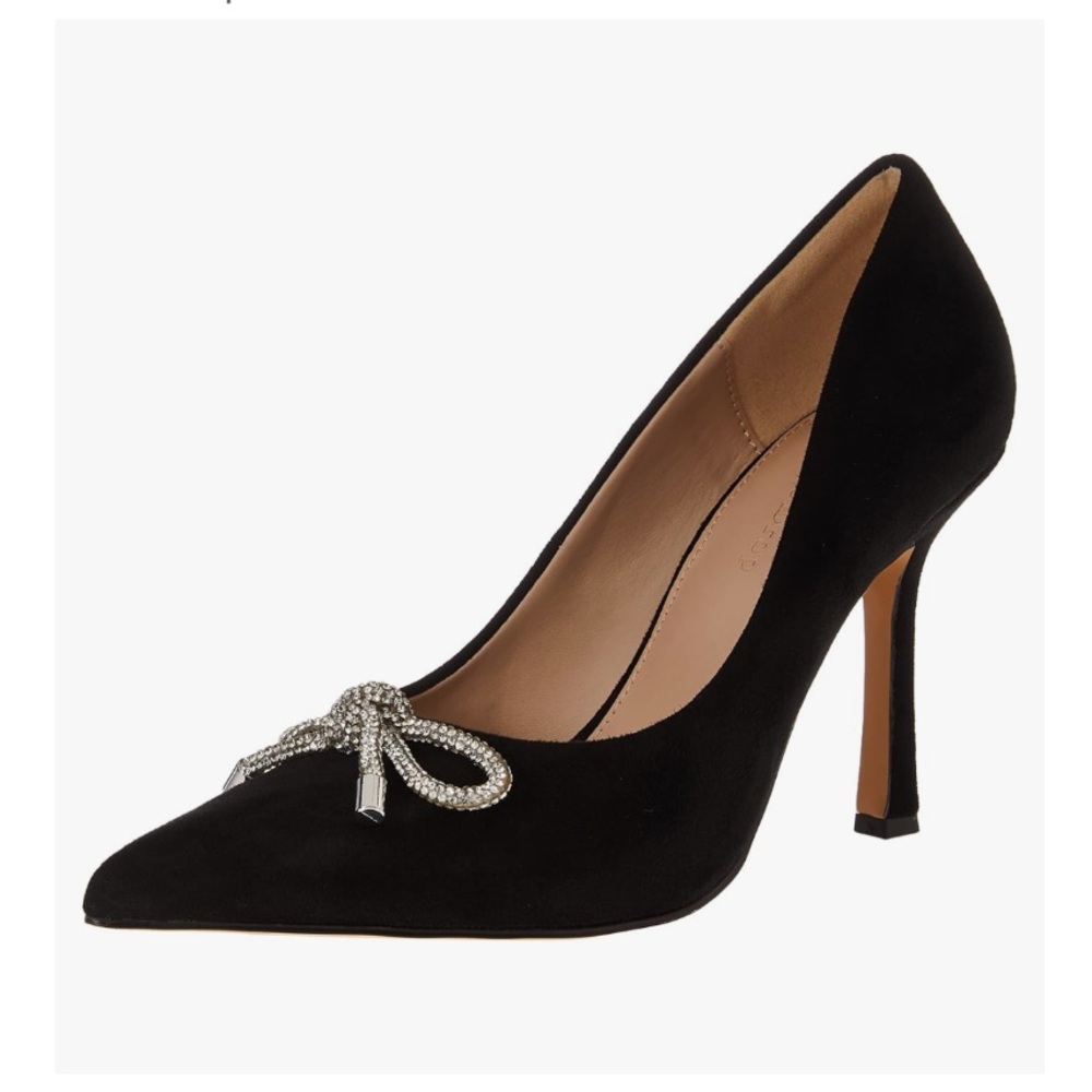 The Drop Black Suede Heels with Embellished Silver Bow - Sz 8 - Picture 3 of 9